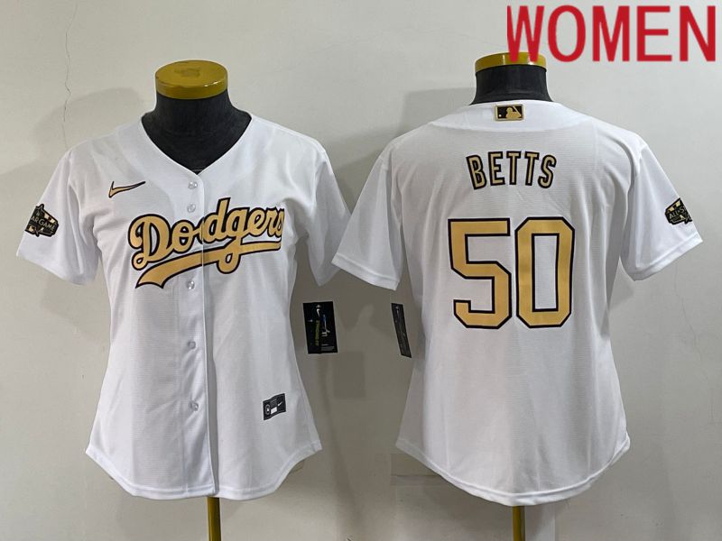 Women Los Angeles Dodgers 50 Betts White 2022 All Star Game Nike MLB Jerseys